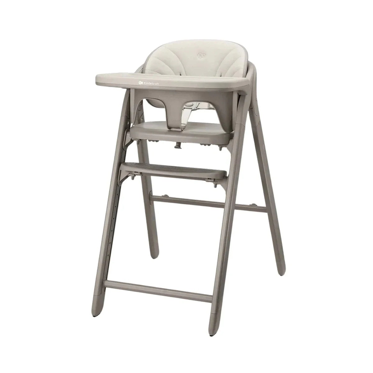 Beige 3-in-1 high chair with padded seat and backrest, and safety harness