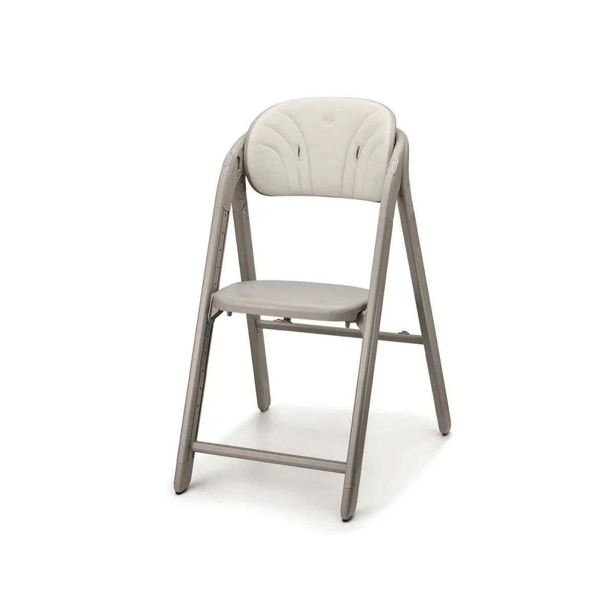 Beige 3-in-1 high chair with cushioned seat and curved backrest detail
