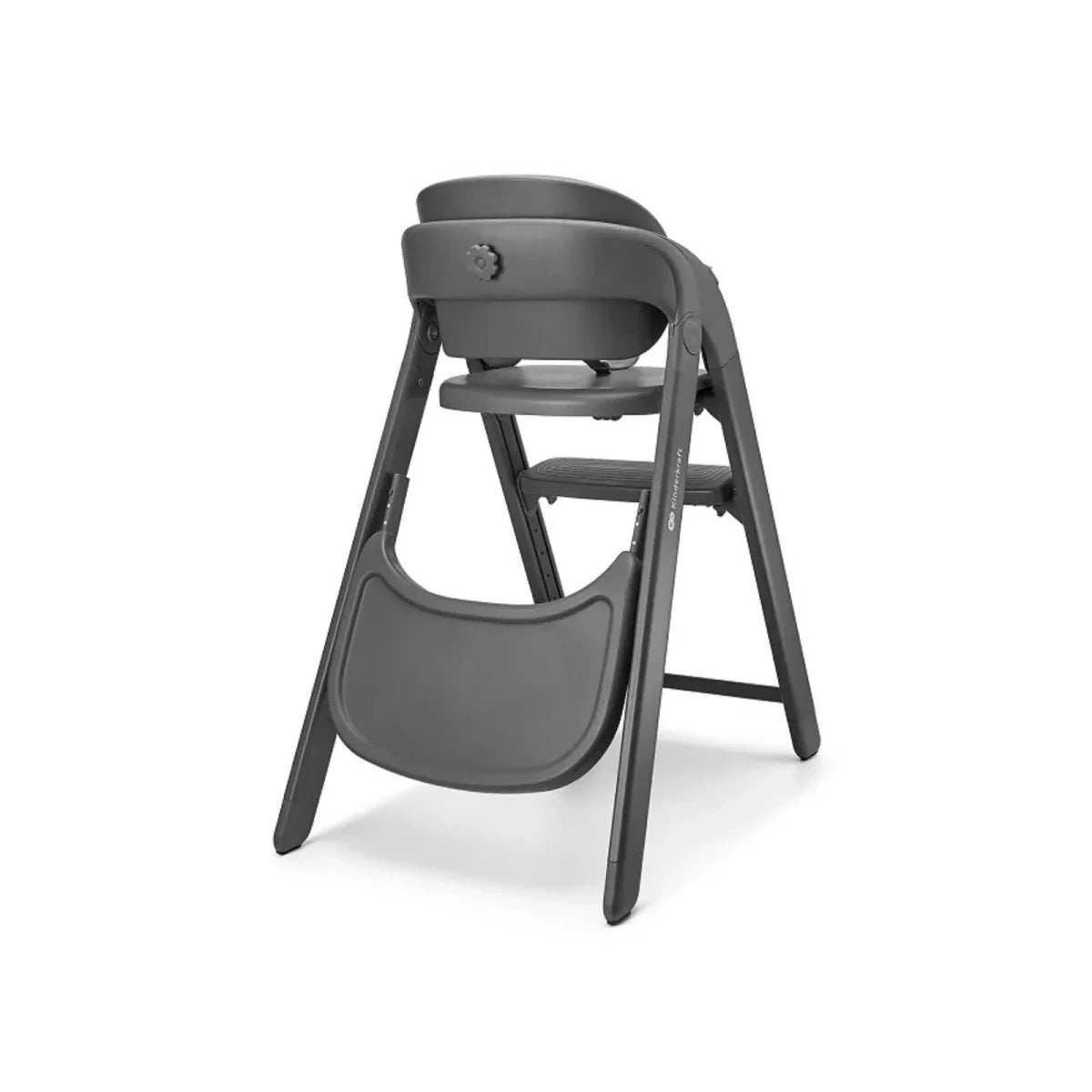 Grey 3-in-1 high chair with front tray and open-under storage panel
