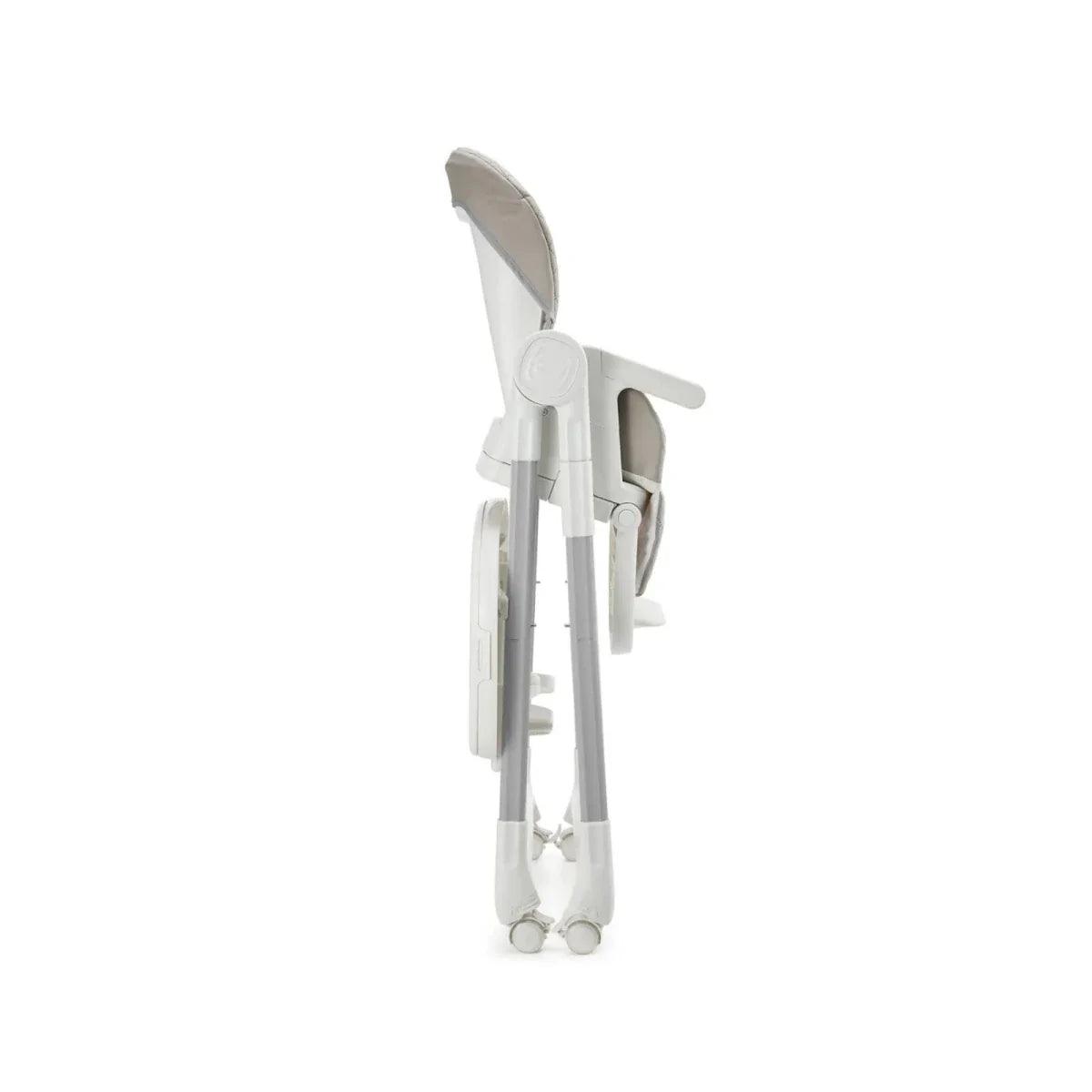 Beige 3-in-1 high chair, narrow side profile with tray and padded backrest