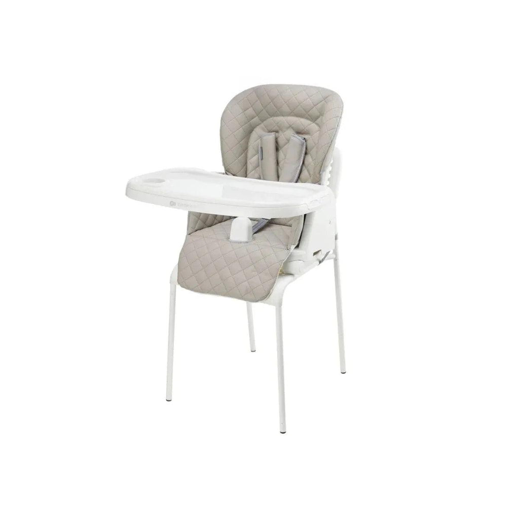 Beige 3-in-1 high chair with padded seat, backrest, and removable front tray