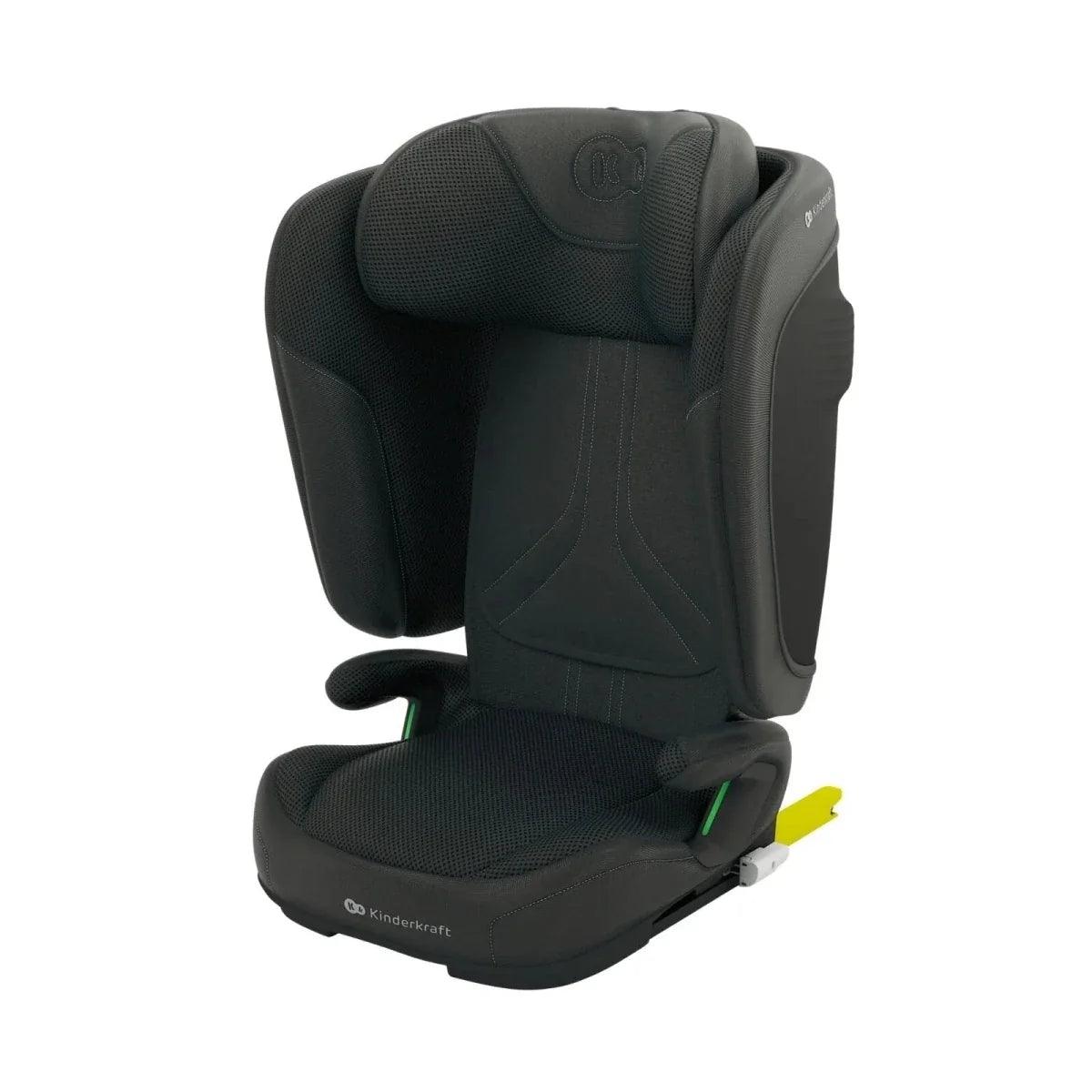 Black group 2/3 child car seat with padded headrest and side wings