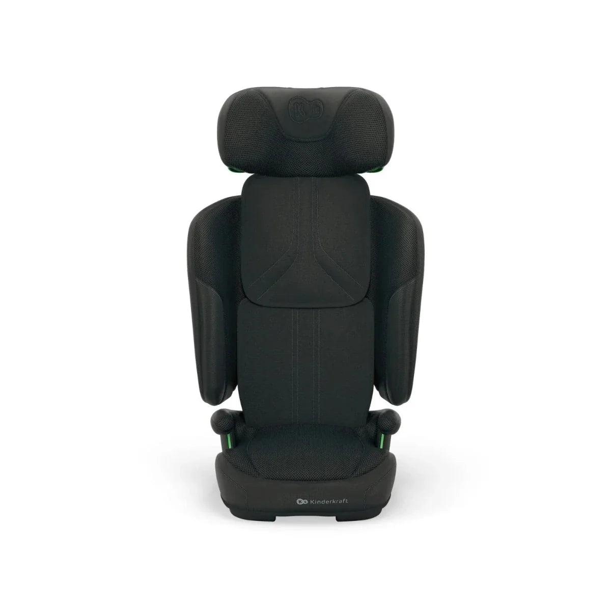 Black group 2/3 car seat rear view with padded headrest and side wings