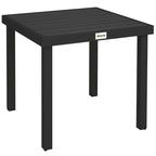 Black square outdoor dining table with slatted top and aluminium legs