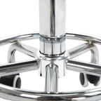 Close-up of chrome stool base with gas-lift post and curved support ring