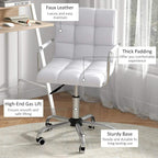 White faux leather office chair with thick padded seat and gas-lift base