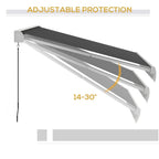 Grey electric cassette awning showing adjustable pitch angle 14–30°