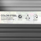 Light grey raised garden bed steel frame wall with horizontal ridges and bolts