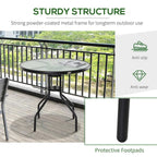 Black round patio bistro table with tempered glass top and protective footpads