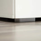 White cabinet base with protective feet pads and clean bottom panel.