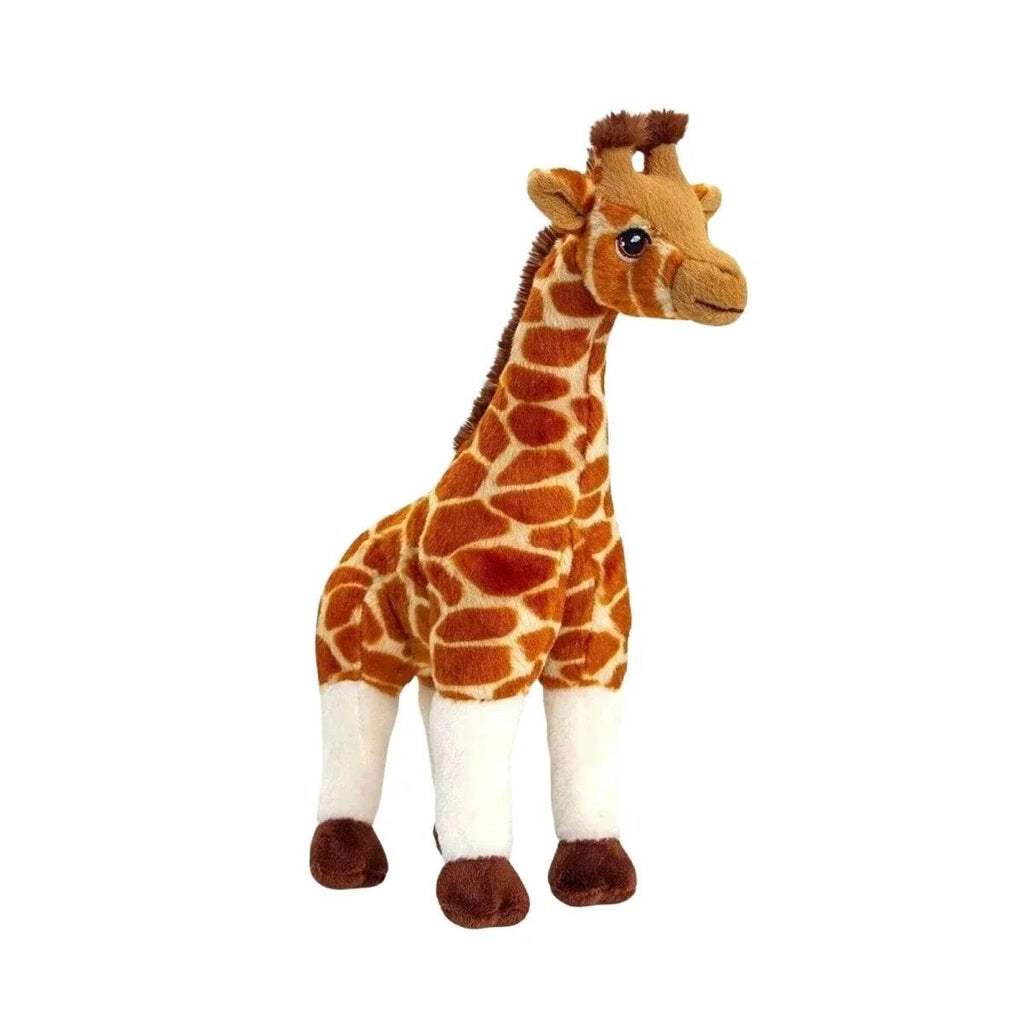Spotted giraffe plush toy, standing, long neck and soft brown fur