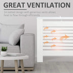 White radiator cover cabinet with slatted ventilation panels.