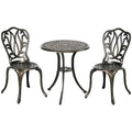 3 Piece Garden Bistro Set Aluminium Outdoor Furniture Set for 2 Patio Chairs and Table with Umbrella Hole Bronze Tone - Bobobiy