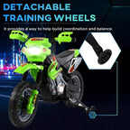 Green kids electric motorcycle scooter with detachable training wheels