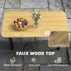 Wood-toned slatted coffee table with dark metal legs