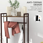 Compact clothes rail with rustic brown frame, top shelf, and grey non-woven drawers