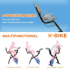 Exercise bike seat and frame with multiple riding positions, including arm-strength training setup