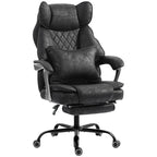 Black executive office chair with wide padded seat, reclining back and headrest