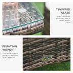 Tempered glass tabletop on brown rattan outdoor table set