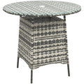 Wicker Garden Rattan Table, Patio Furniture Outdoor Coffee Table with Umbrella Hole and Tempered Glass Top, Grey - Bobobiy