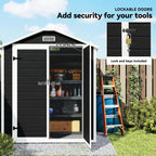 Lockable double-door garden shed with key cylinder lock and roof vent
