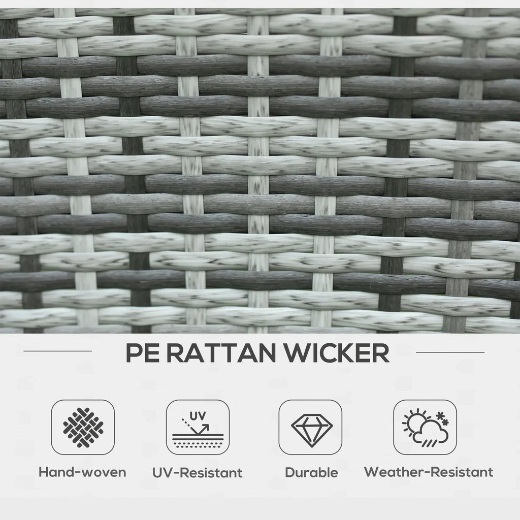 7-Piece Rattan Garden Furniture Set with Cushions, 6 Seater Garden Table and Chairs, Rattan Dining Set with 6 Armchairs, Rectangular Glass Top Table, Grey - Bobobiy