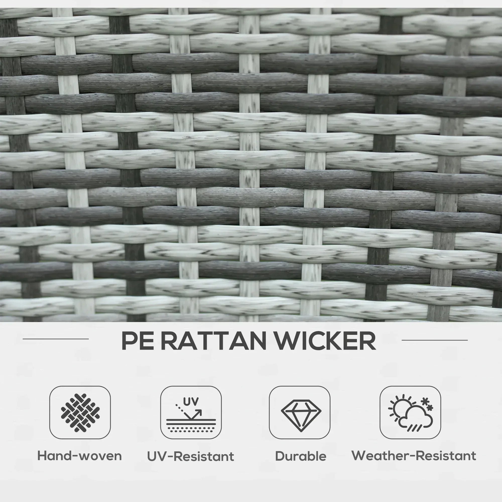 7-Piece Rattan Garden Furniture Set with Cushions, 6 Seater Garden Table and Chairs, Rattan Dining Set with 6 Armchairs, Rectangular Glass Top Table, Grey - Bobobiy