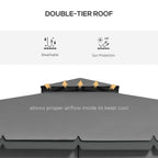 Double-tier roof design for a light grey gazebo canopy with airflow top layer