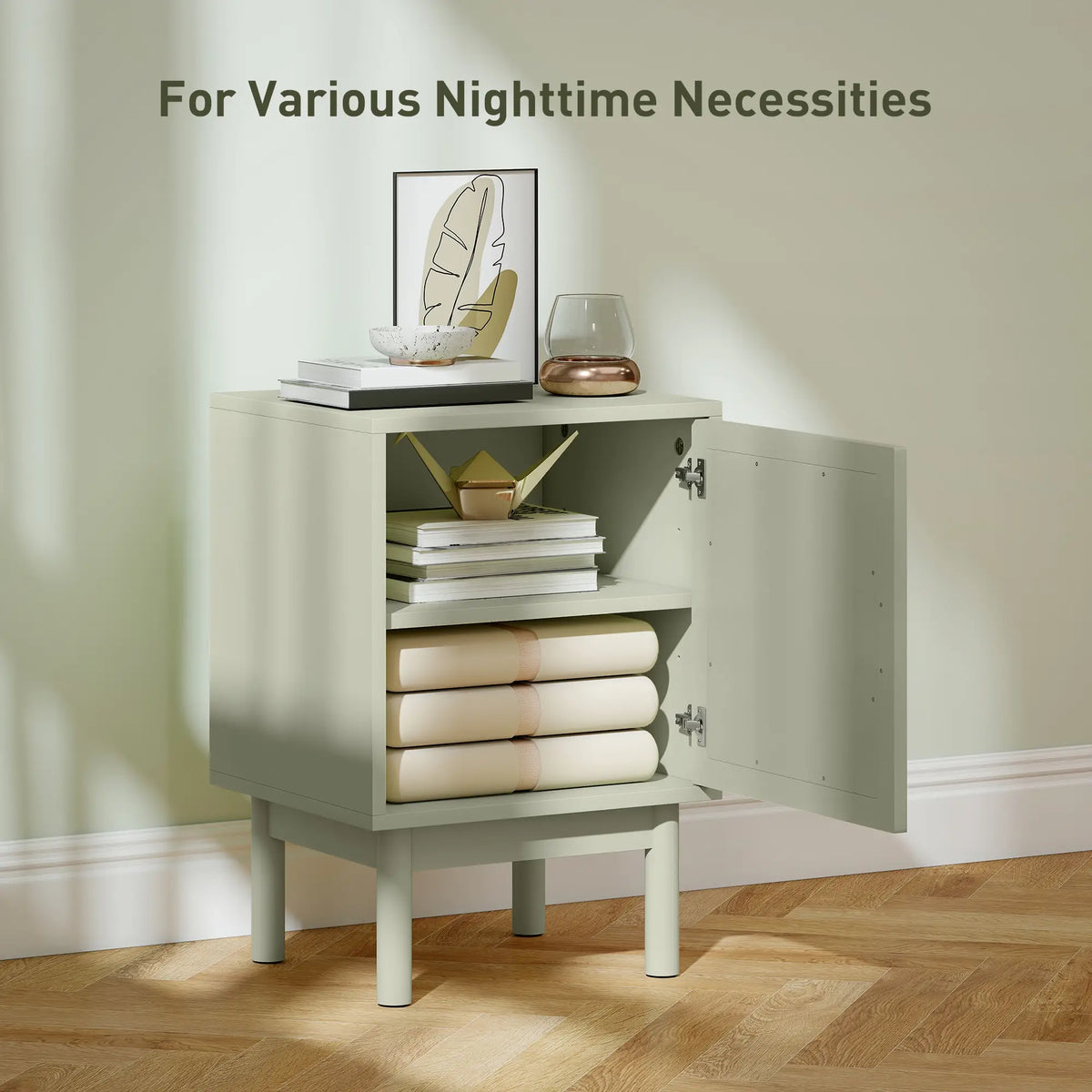 Homcom Rattan Bedside Table for Bedroom Light Green