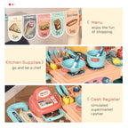 Kids kitchen play trolley cart with pretend fast food menu board and cookware set