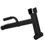 Black deadlift barbell jack with curved non-slip handle and wide base feet