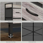 Steel frame, black handles, adjustable foot pads, and X-bar design for fabric drawers