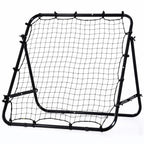 Black rebounder kickback net target with square frame and elastic ball-cord anchors