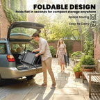 Light gray high-back folding garden chair that folds flat for compact storage