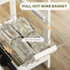Bar table pull-out wire basket with metal rails for easy storage access