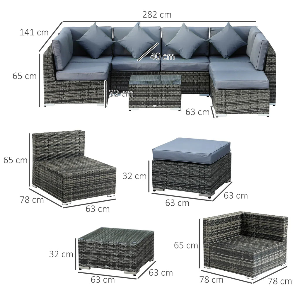 8 Piece Rattan Corner Sofa Set with Wide & Deep Seat, Assembled Aluminium PE Rattan Garden Furniture Set with Thick Cushions and Glass Top Table for Outdoor, Conservatory, Grey - Bobobiy