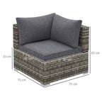 Outdoor rattan corner sofa chair with deep grey seat and two back cushions