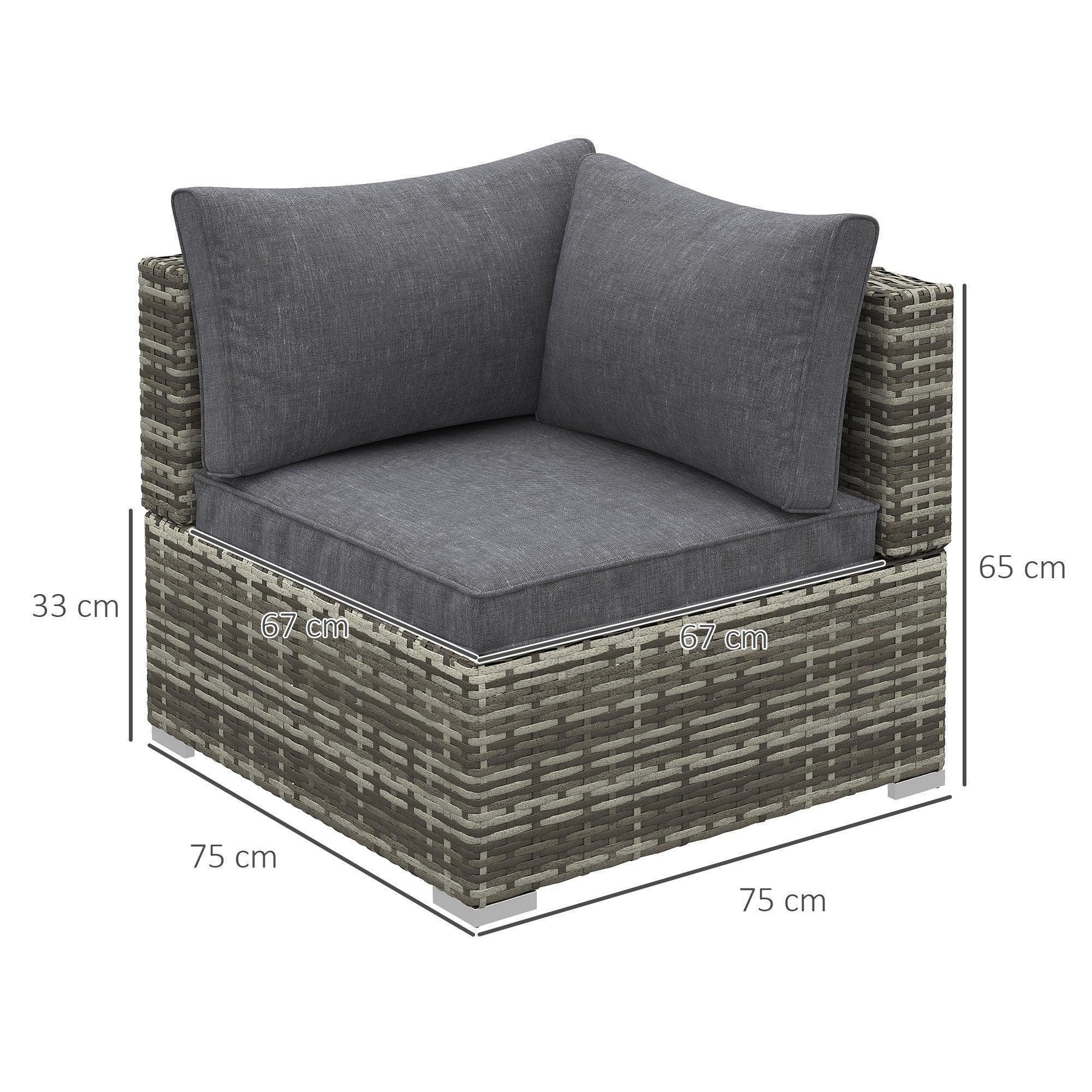 Outdoor PE Rattan Corner Sofa, Garden Wicker Furniture Single Sofa Chair w/ Cushions, Deep Grey - Bobobiy