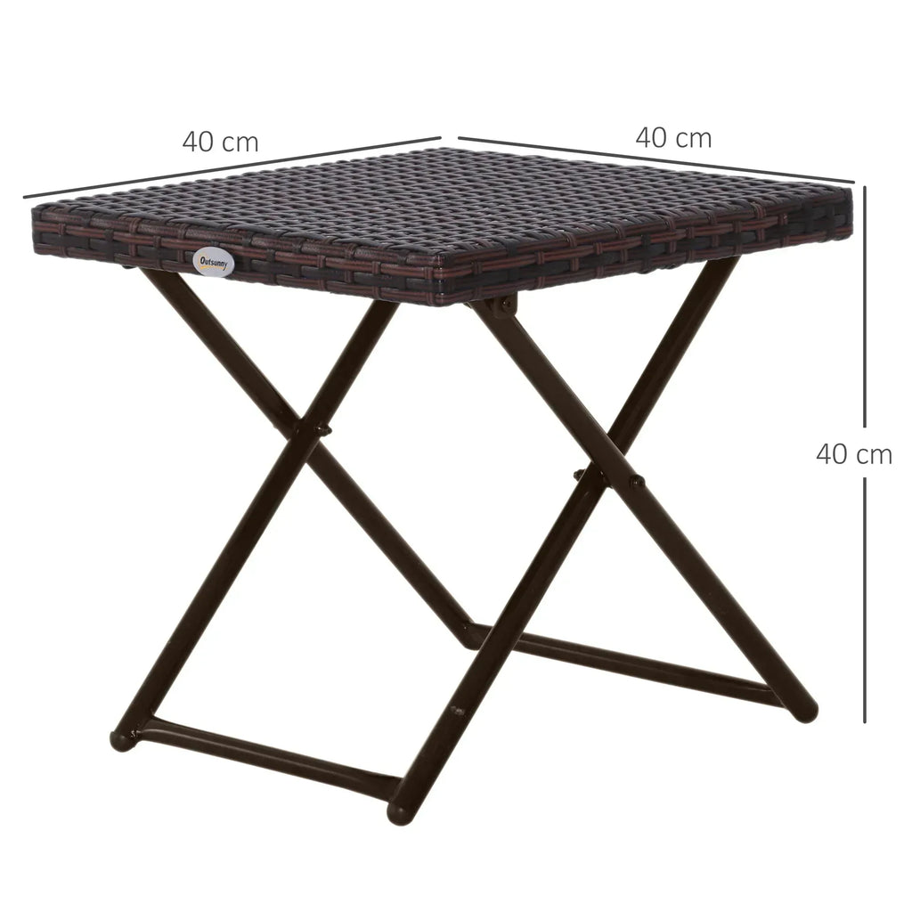 Folding Rattan Garden Coffee Table, Small Square Outdoor Bistro Side Table with Rattan Top for Patio, Balcony, Porch, 40 x 40 x 40 cm, Brown - Bobobiy