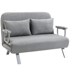 Light grey two-seater click-clack sofa bed with two back cushions and armrests