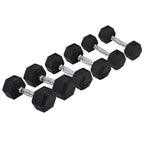 Black hex rubber dumbbell set with chrome handles
