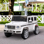 White 12V kids electric ride-on car toy with Mercedes-style grille and front side lights