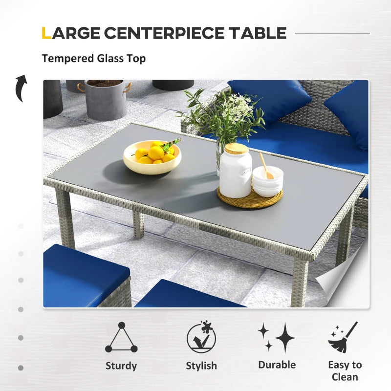 5 Pieces Rattan Garden Furniture Set with Dining Table, Cushions - Dark Blue