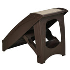 Brown foldable four-step pet stairs with beige non-slip treads, side view