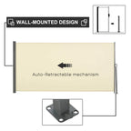 Wall-mounted retractable privacy screen panel with cream fabric and auto-retract mechanism