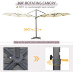 Cream rotating cantilever parasol with crank handle and cross base, open canopy
