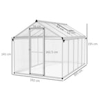 Walk-in greenhouse with hinged double door and clear polycarbonate wall panels