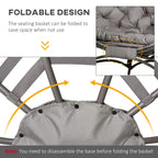 Folding egg chair basket with gray seat cushion and side cushion detail