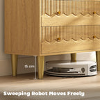 Oak 3-drawer dresser chest with ribbed drawers and gold legs, side view