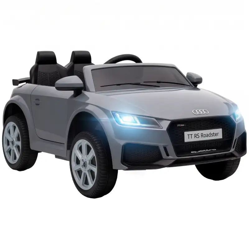 Grey Audi TT RS style 12V ride-on electric car with LED headlights and front grille